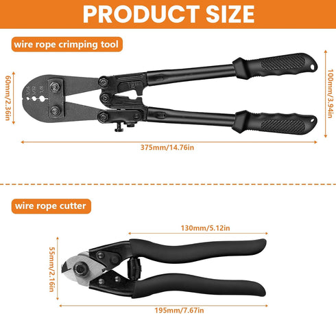 TooTaci Wire Rope Crimping Tool Kit, Include Cable Crimping Tool and Wire Rope Cutter, 14 in Wire Rope Swaging Tool for Crimping Loop sleeve from 1/16-inch to 1/8-inch